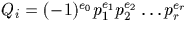 $Q_i = (-1)^{e_0}
p_1^{e_1} p_2^{e_2} \dots p_r^{e_r}$