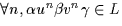 $\forall n, \alpha u^n \beta v^n \gamma \in L$